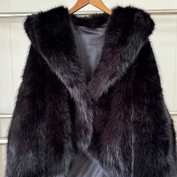 Black Cozy Chic Faux Fur Couture Plush Teddy Jacket - Picture 2 of 6